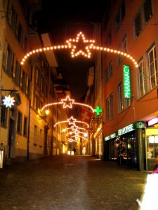 Lucerne shopping street at night, Switzerland