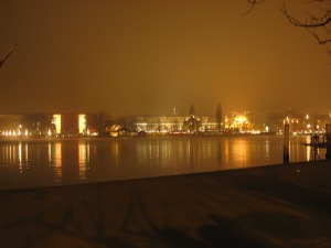 Rheuss river at night, Lucerne, Zwitzerland